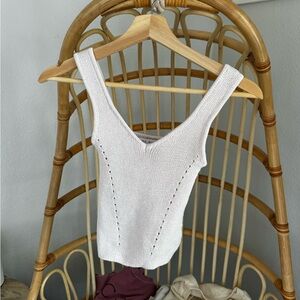 Miou Muse Cream Knit Sleeveless Sweater Tank Top Size Small Neutral Minimalist